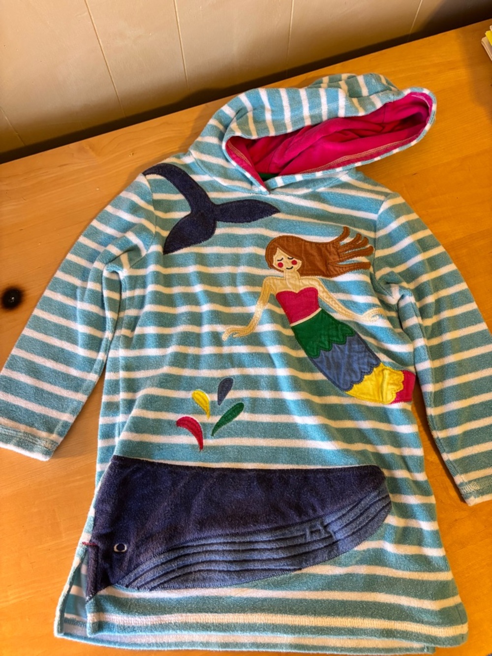 Mini Boden Teal & White Striped Mermaid Beach Dress - Size 5-6
